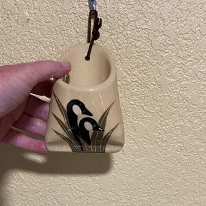 Handcrafted Tan Ceramic Wall Pocket with goose Design